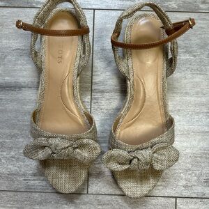 Talbots Pamela Bow Eapadrille Sandals 10 Natural Linen Open Toe Wedge Summer